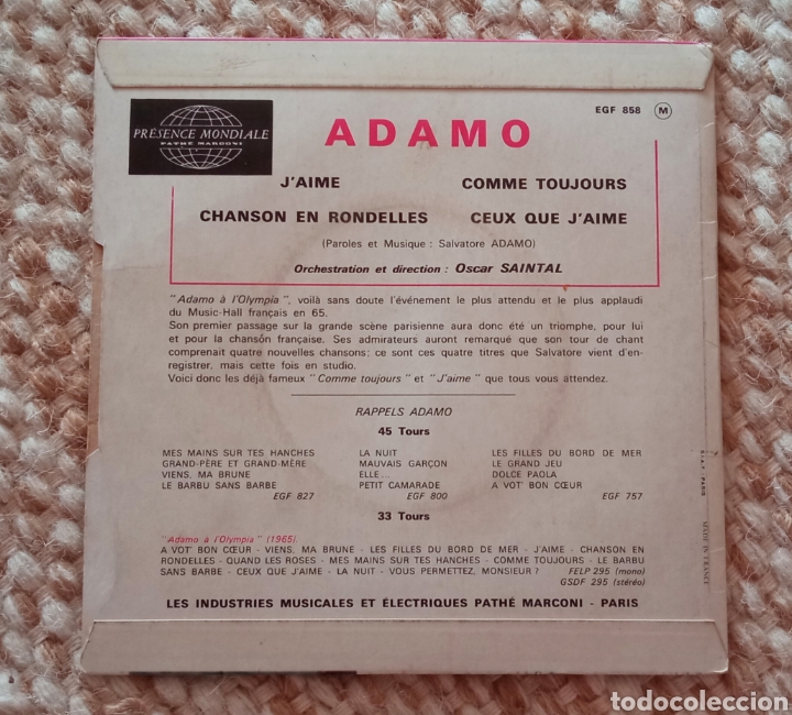 Discos de vinilo: EP 7&rdquo;. Adamo - Foto 2
