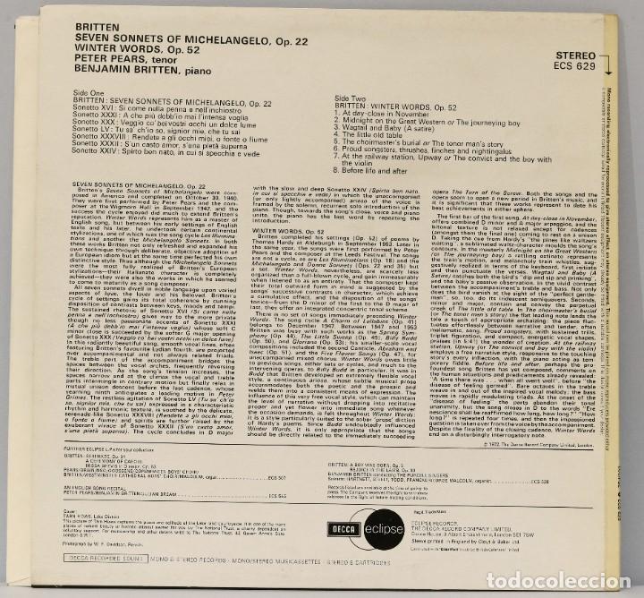 Discos de vinilo: LP. BRITTEN. WINTER WORDS - Foto 2