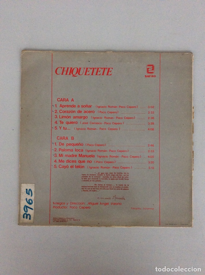 Discos de vinilo: Chiquetete. Aprende a so&ntilde;ar. - Foto 2