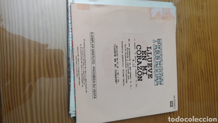 Discos de vinilo: Disco vinilo single TENNESSE &rdquo;LLUEVE EN EL CORAZ&Oacute;N&rdquo; - Foto 2