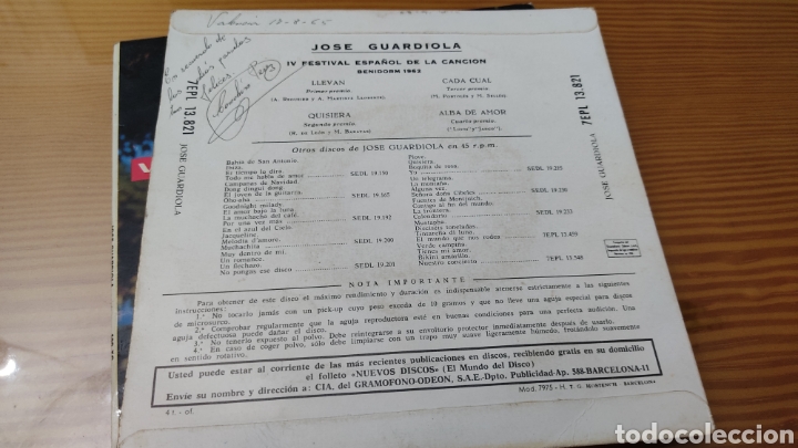 Discos de vinilo: Disco vinilo single JOSE GUARDIOLA - Foto 2