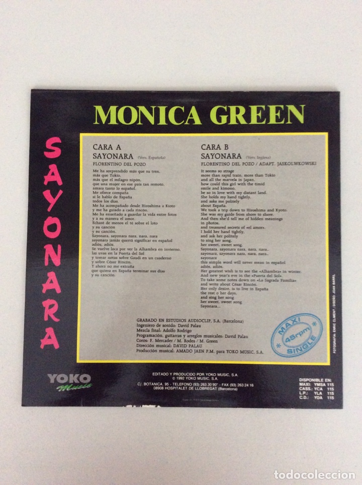 Discos de vinilo: Monica Green. Sayonara - Foto 2