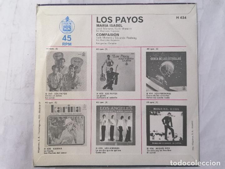 Discos de vinilo: DISCO SINGLE, LOS PAYOS, MARIA ISABEL Y COMPASION, A&Ntilde;O 1969, HISPAVOX - Foto 2