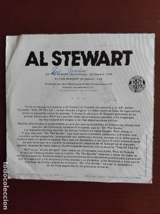 Discos de vinilo: JMFC - DISCO VINILO SINGLE - AL STEWART - ON THE BORDER - Foto 2