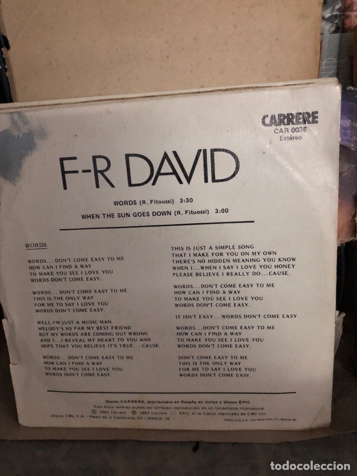 Discos de vinilo: F-R david - words - Foto 2