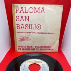 Discos de vinilo: PALOMA SAN BASILIO BESO A BESO... DULCEMENTE/NO LLORES POR MI,ARGENTINA 7'' 1985 HISPAVOX PROMO