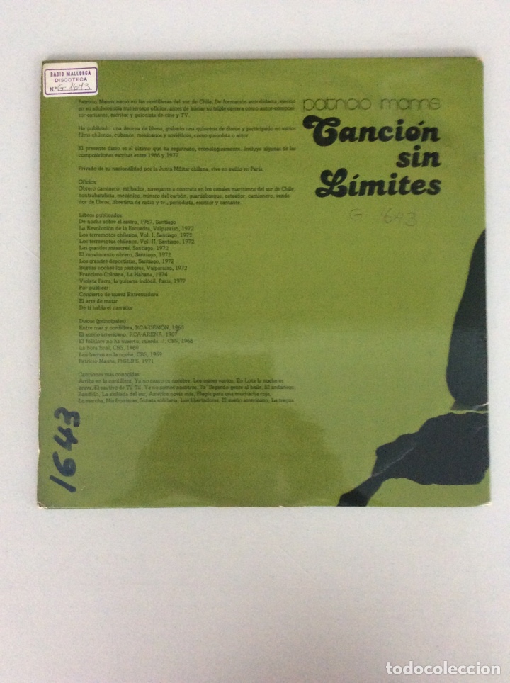 Discos de vinilo: Patricio Manns. Canci&oacute;n sin l&iacute;mites - Foto 2