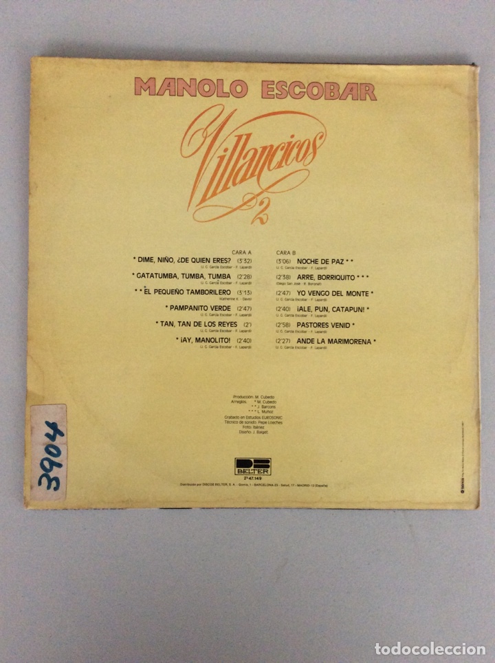 Discos de vinilo: Manolo Escobar. Villancicos 2 - Foto 2
