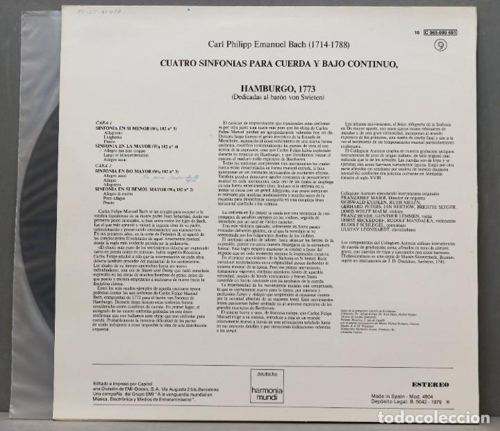 Discos de vinilo: LP. Vier Hamburger Sinfonien. BACH. PHILIPP - Foto 2