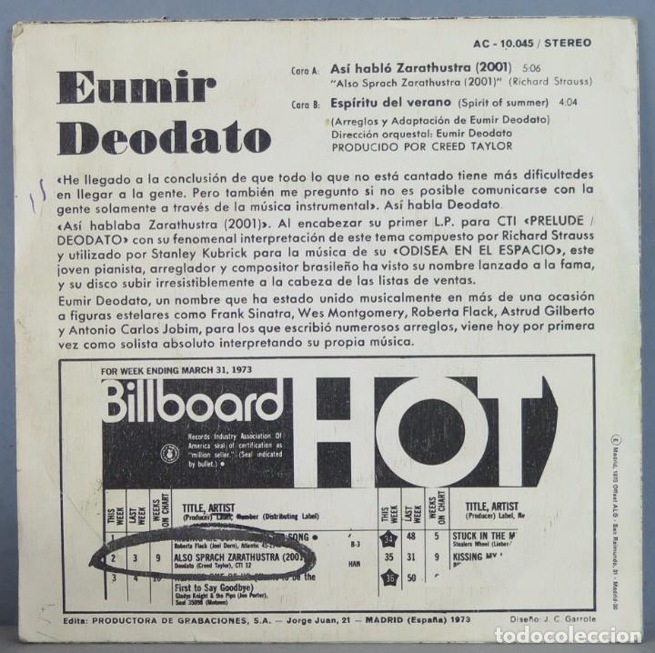 Discos de vinilo: SINGLE. EUMIR DEODATO. ASI HABLO ZARATHUSTRA - Foto 2