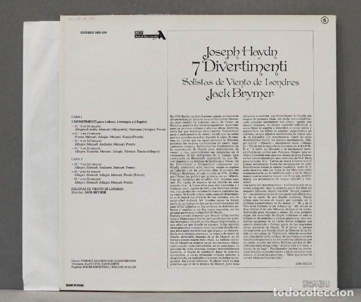 Discos de vinilo: LP. HAYDN. 7 DIVERTIMENTI. BRYMER - Foto 2