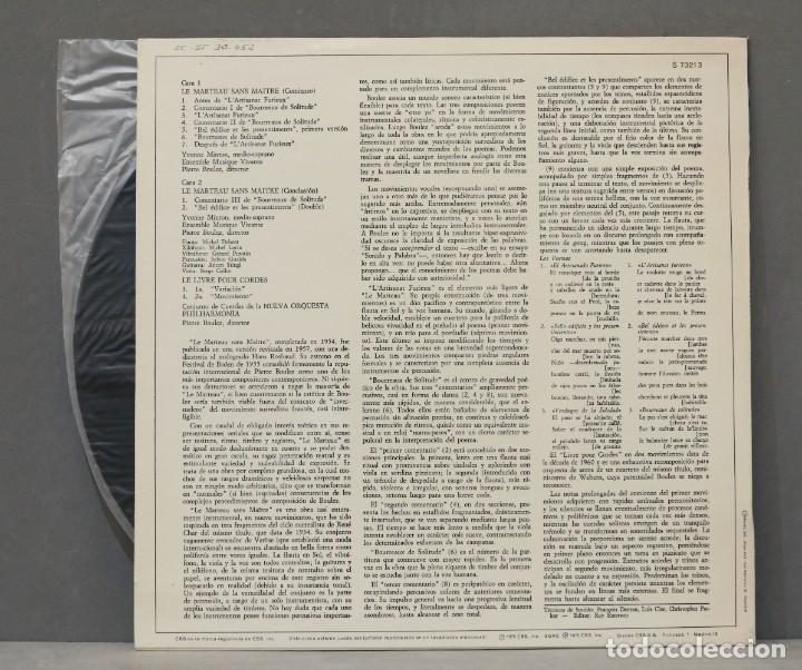 Discos de vinilo: LP. BOULEZ. LE MARTEAU SANS MAITRE - Foto 2