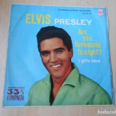 Discos de vinilo: ELVIS PRESLEY, SG, ARE YOU LONESOME TO-NIGHT? + 1, AÑO 1960. Lote 273439493