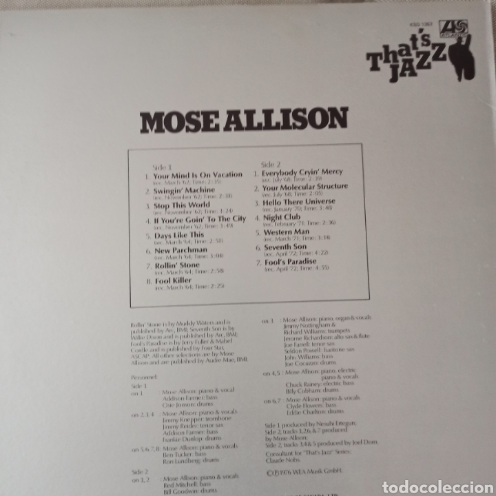 Discos de vinilo: Mose Allison - Mose Allison (Atlantic, Canada, 1976) - Foto 2