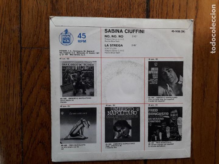 Discos de vinilo: Sabina ciuffini - no, no, no + la strega - Foto 2