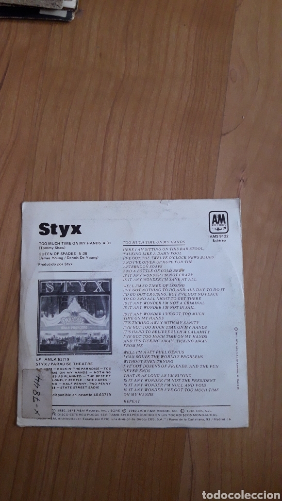 Discos de vinilo: STYX. TOO MUCH TIME ON MY HANDS - Foto 2