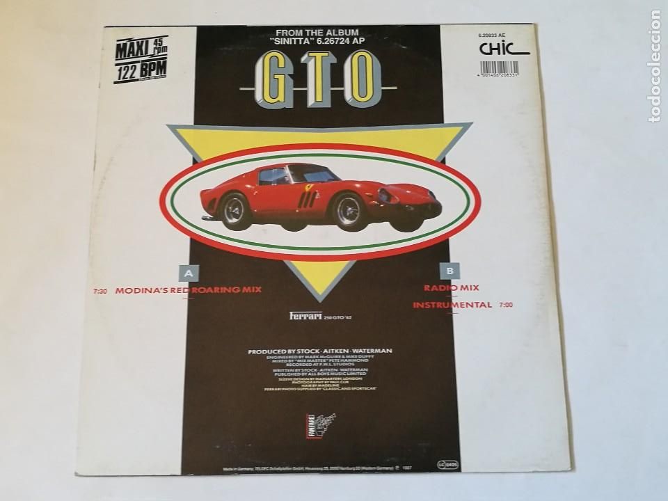 Discos de vinilo: Sinitta - GTO (Modinas Red Roaring Mix) - 1987 - Foto 2
