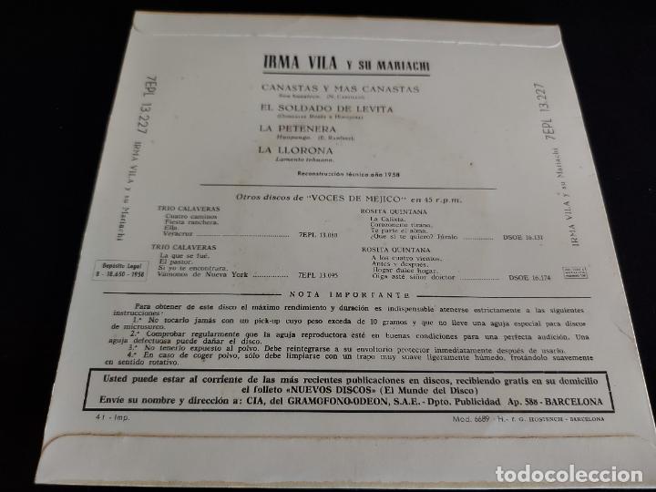 Discos de vinilo: IRMA VILA Y SU MARIACHI / EP-LA VOZ DE SU AMO-1958 / MBC. ***/*** - Foto 2 - 274683353