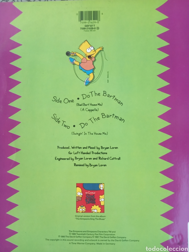 Discos de vinilo: VINILO MAXISINGLE THE SIMPSONS &rdquo; DO THE BARTMAN&rdquo; - Foto 2