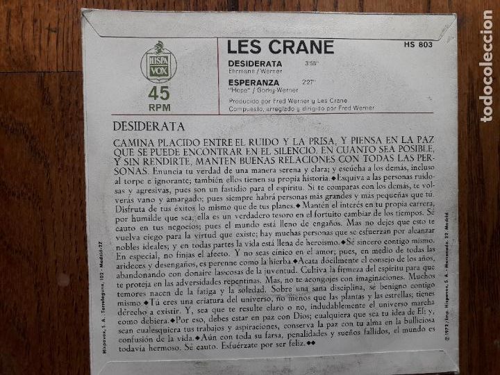 Discos de vinilo: Les crane - desiderata + esperanza - Foto 3