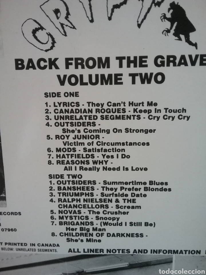 Discos de vinilo: BACK from the GRAVE Vol. Two.. 1987 CRYPT Records New Jersey - Foto 3
