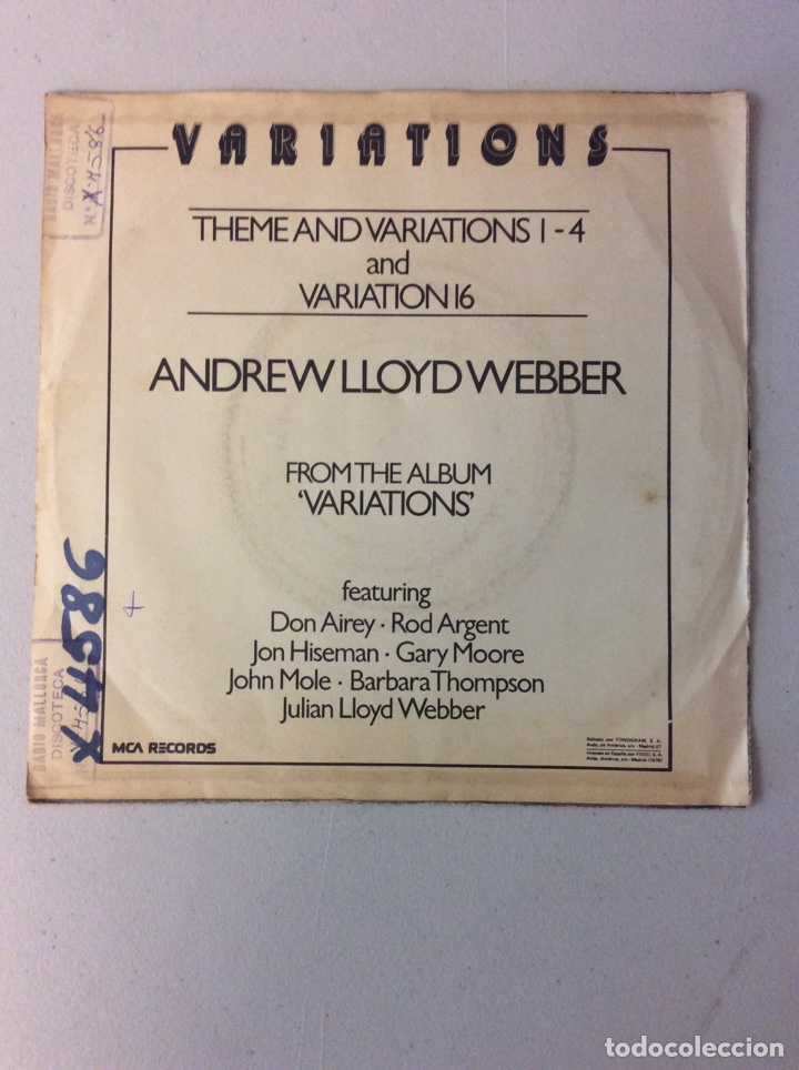 Discos de vinilo: Theme and variations 1-4 and variation 16 Andrew Lloyd Webber - Foto 2