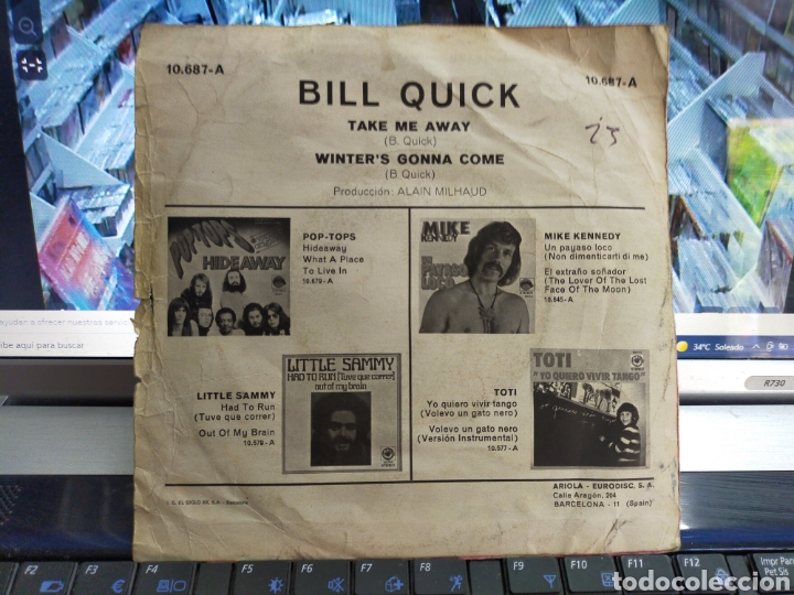 Discos de vinilo: Bill quick single take me away 1972 - Foto 2