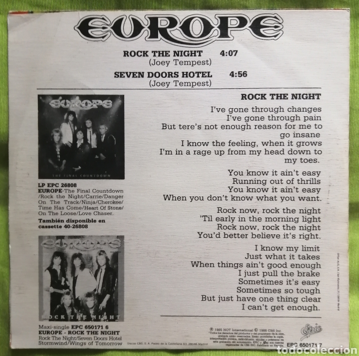Discos de vinilo: EUROPE. Rock the night - Foto 2