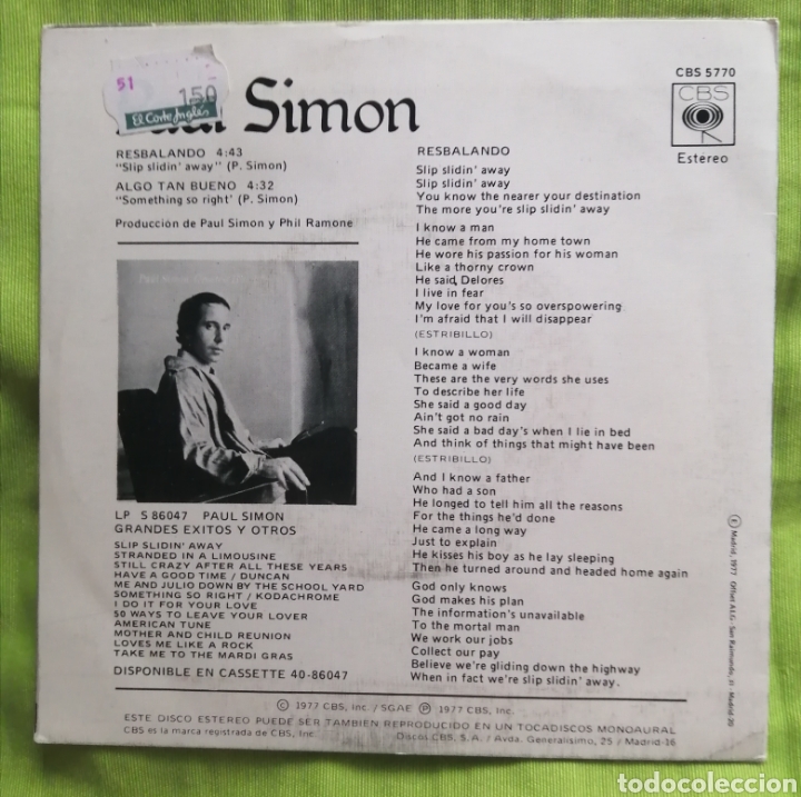 Discos de vinilo: PAUL SIMON Resbalando - Foto 3