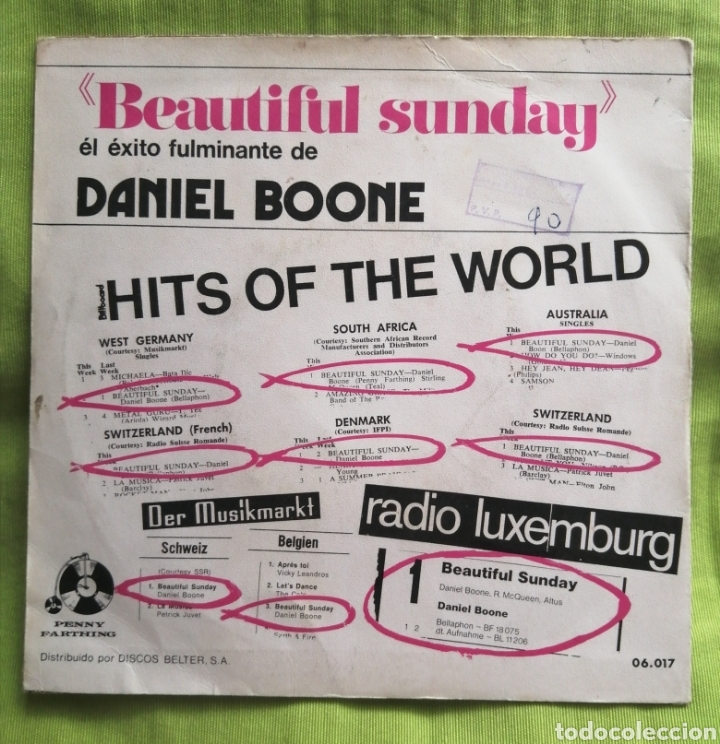 Discos de vinilo: DANIEL BOONE Beatiful sunday - Foto 2