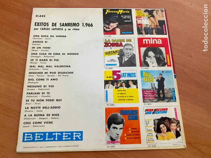 Discos de vinilo: CARLOS LAPORTA (EXITOS SAN REMO) EP 1966 (EPI24) - Foto 3