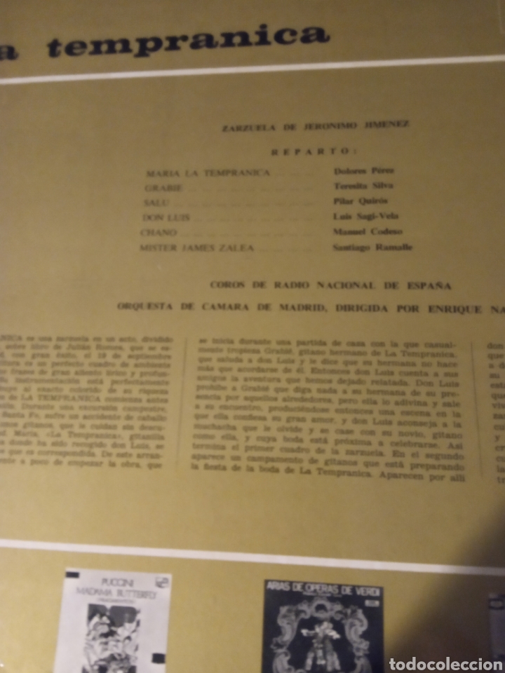 Discos de vinilo: Vinilo lp LA TEMPRANICA &rdquo; ZARZUELA DE JERONIMO JIMENEZ &rdquo; - Foto 2