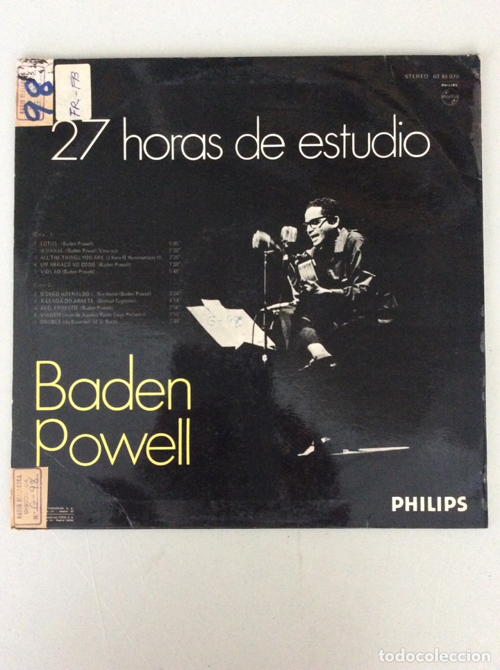 Discos de vinilo: 27 horas de estudio. Baden Powell - Foto 2