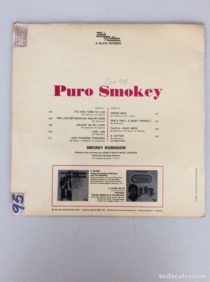 Discos de vinilo: Smokey Robinson. Puro smokey - Foto 2