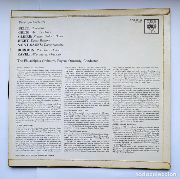 Discos de vinilo: DANCES FOR ORCHESTRA. THE PHILADELPHIA ORCHESTRA. EUGENE ORMANDY. LP. TDKDA41 - Foto 2