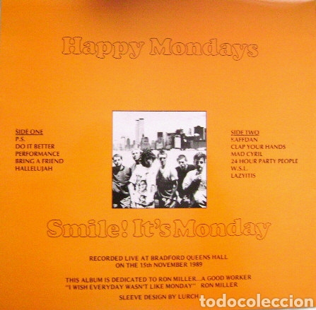 Discos de vinilo: LP VINILO HAPPY MONDAYS SMILE ITS MONDAY LIVE 1989 BRADFORD QUEENS - Foto 2 - 278610418