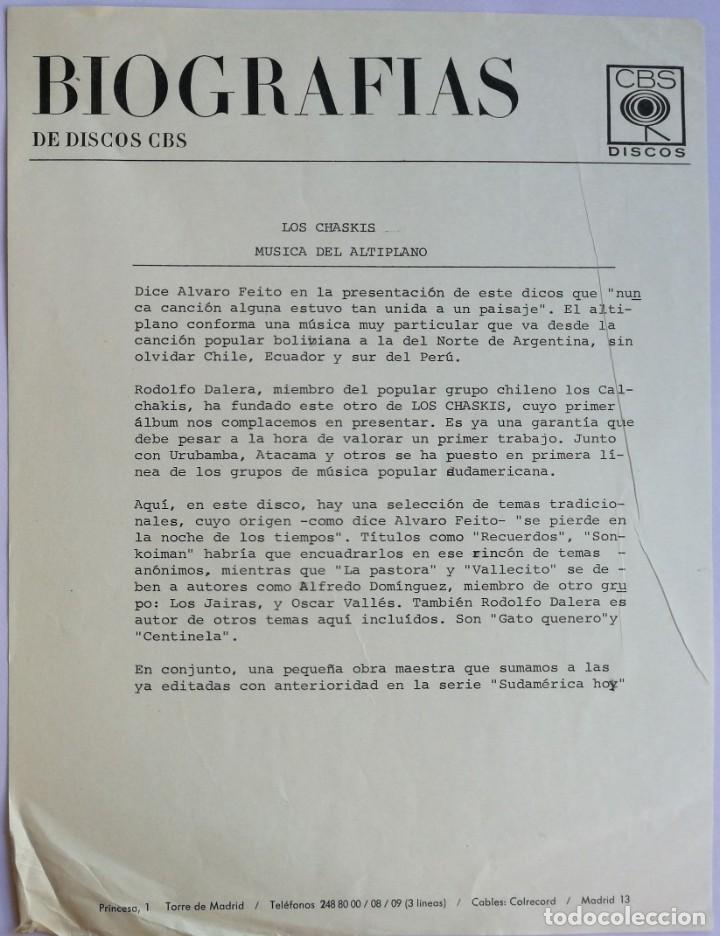 Discos de vinilo: Los Chaskis, Los Chaskis, CBS S 81025 - Foto 3