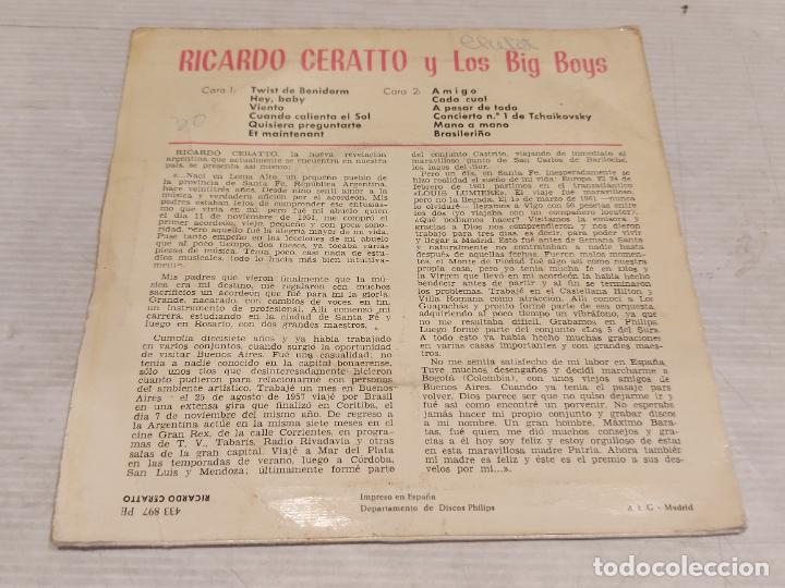 Discos de vinilo: RICARDO CERATTO Y LOS BIG BOYS / TWIST DE BENIDORM + 11 EP - PHILIPS-1962 / MBC. ***/*** - Foto 2 - 278966718