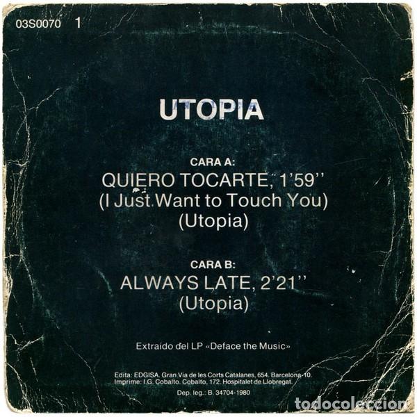 Discos de vinilo: Utopia &lrm;&ndash; Quiero Tocarte-SPAIN-SINGLE-1980 - Foto 2