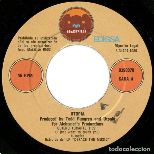 Discos de vinilo: Utopia &lrm;&ndash; Quiero Tocarte-SPAIN-SINGLE-1980 - Foto 3