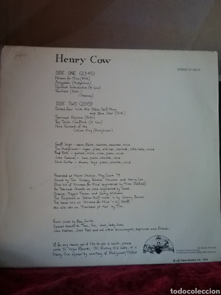 Discos de vinilo: HENRY COW 1973 Virgin Records Germany - Foto 2