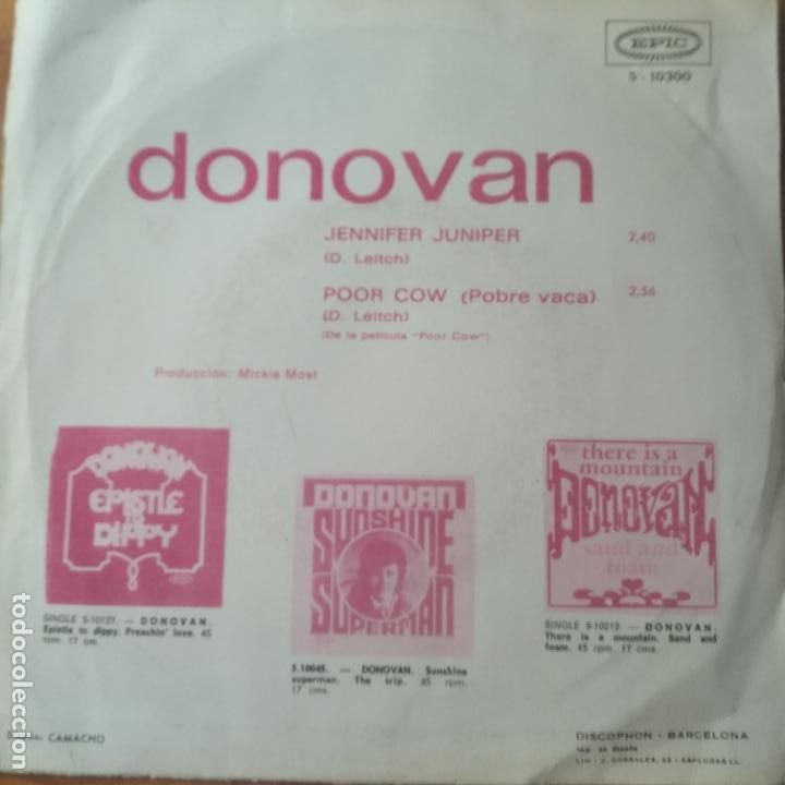 Discos de vinilo: DONOVAN - JENNIFER JUNIPER/ POOR COW - Foto 2