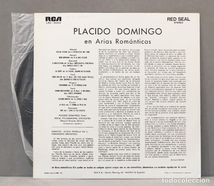 Discos de vinilo: LP. Placido Domingo. Romantic Arias - Foto 2