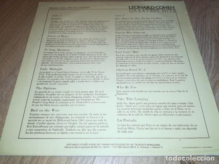 Discos de vinilo: LEONARD COHEN-GREATEST HITS-EDICION ESPA&Ntilde;OLA - Foto 2