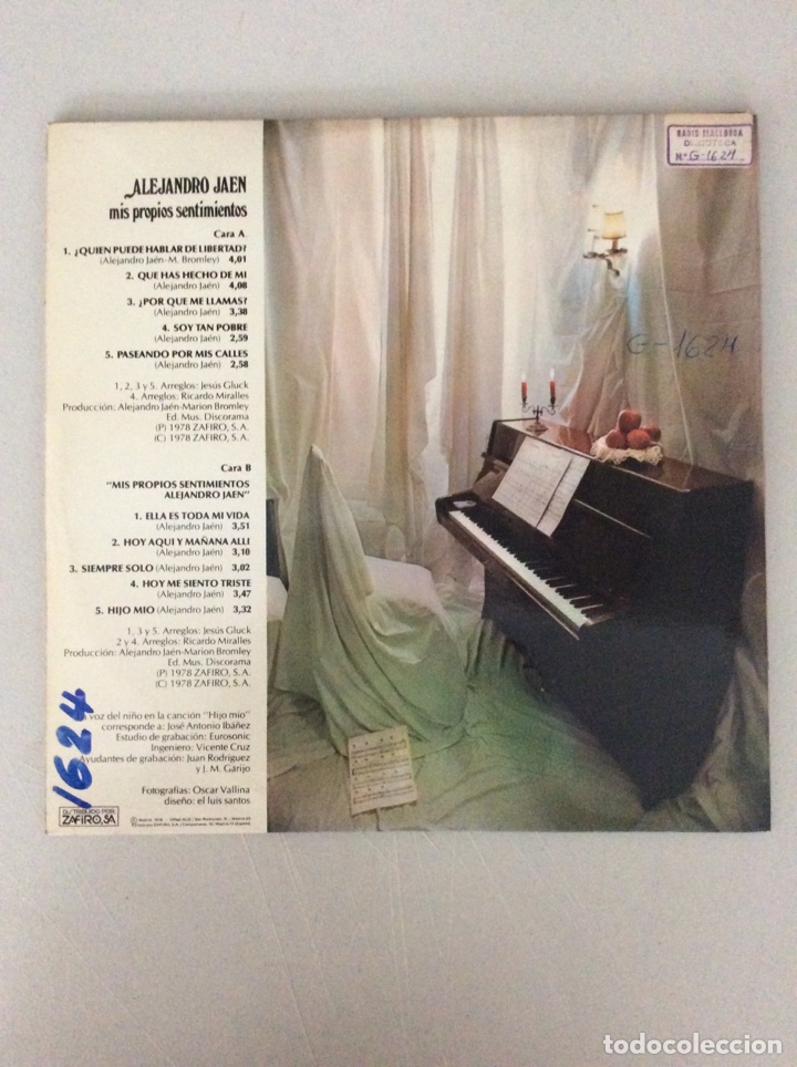 Discos de vinilo: Alejandro Ja&eacute;n. Mis propios sentimientos - Foto 2