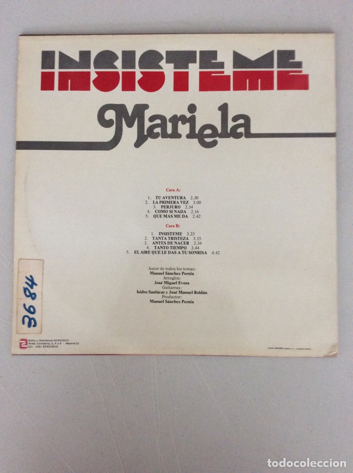 Discos de vinilo: Ins&iacute;steme. Mariela - Foto 2