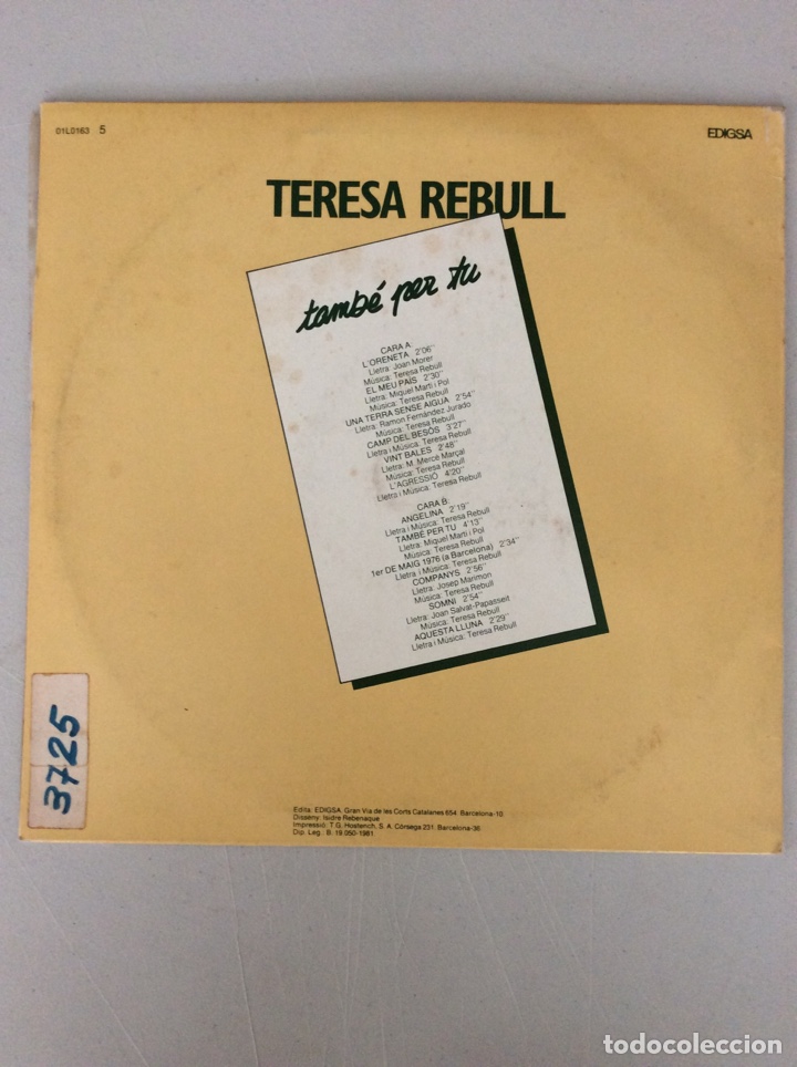 Discos de vinilo: Teresa Rebull. Tamb&eacute; per tu - Foto 2