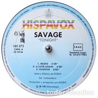 Discos de vinilo: Savage &ndash; Tonight-SPAIN-1985-LP - Foto 2