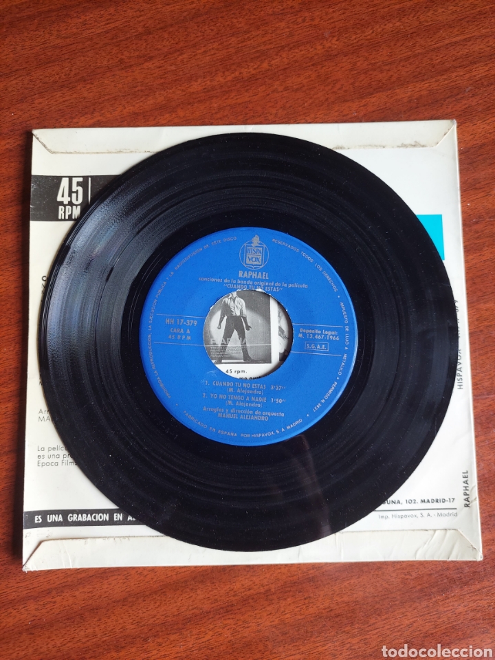 Discos de vinilo: Raphael canciones de la pel&iacute;cula &rdquo;Cuando tu no est&aacute;s&rdquo; - Foto 3