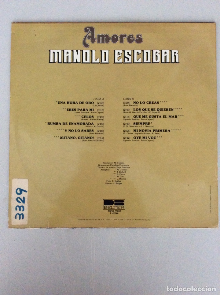 Discos de vinilo: Manolo Escobar. Amores - Foto 2